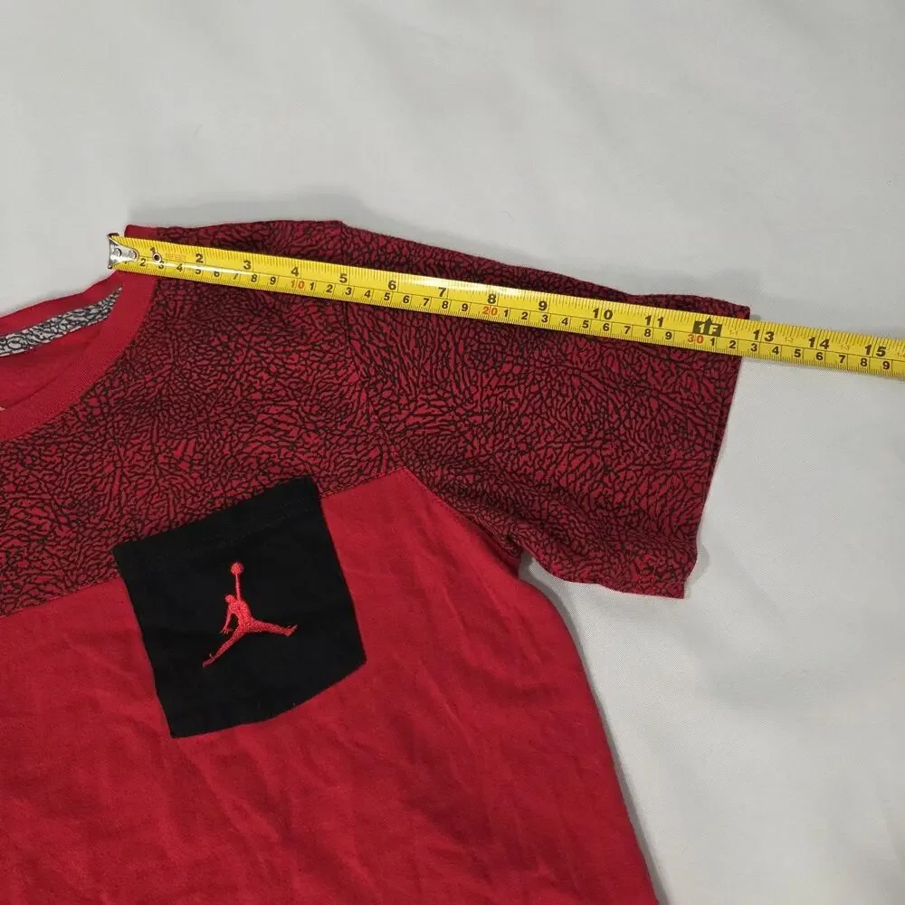 Jordan Elephant Print Block Crew Neck T-Shirt Men's Boys XL Red Black Pocket Tee